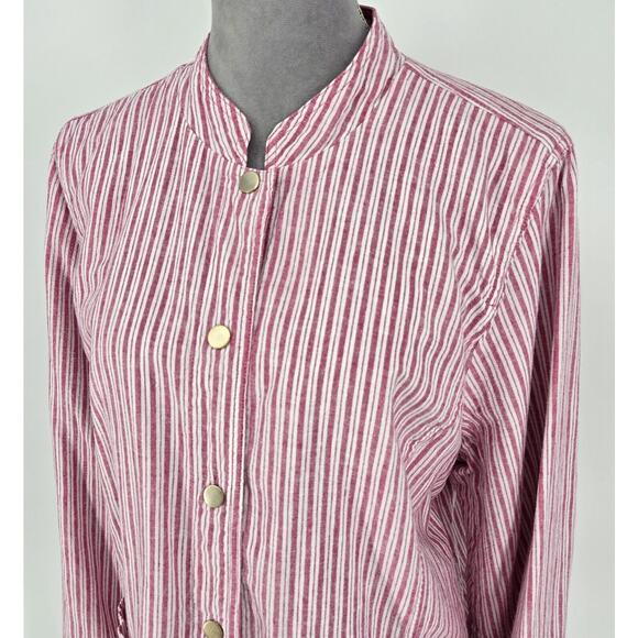 Chicos Jacket 3 Womens XL Linen Blend Reversible Pink White Stripe Snaps Beach - Picture 9 of 16